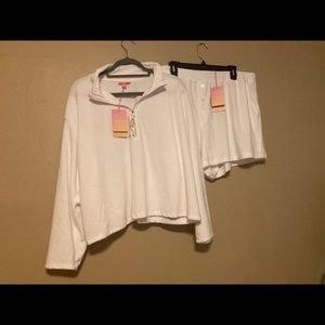 Size 1X Cropped HalfZip Sweatshirt & Terry Beach Shorts - Stoney Clover Lane